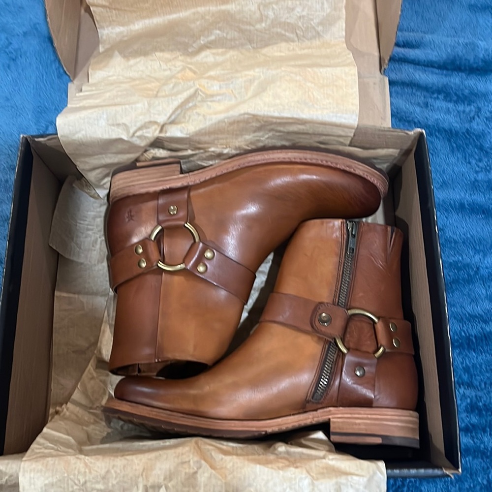 Veronica Harness Short Boots by Frye, Caramel.
